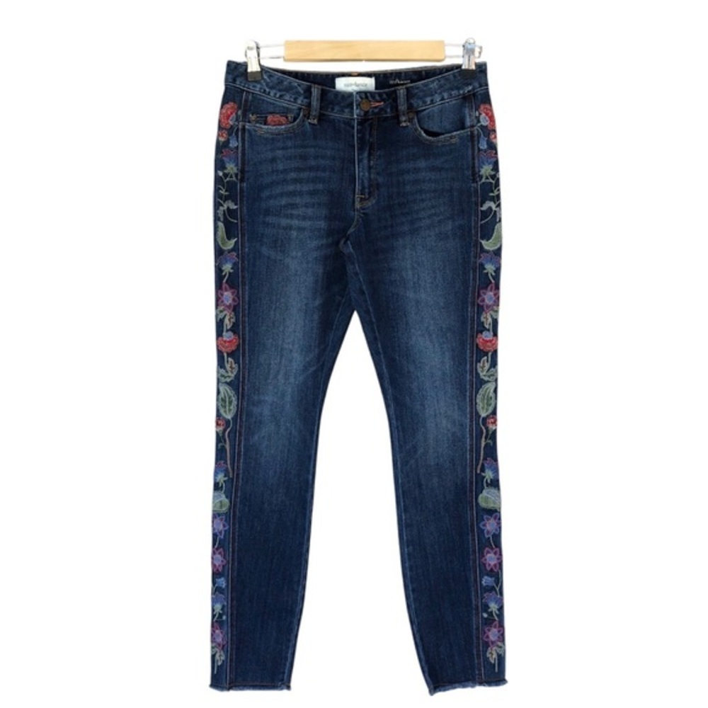 SUNDANCE Primrose Stretchy Medium Wash Mid Rise Skinny Embroidered Jeans 28